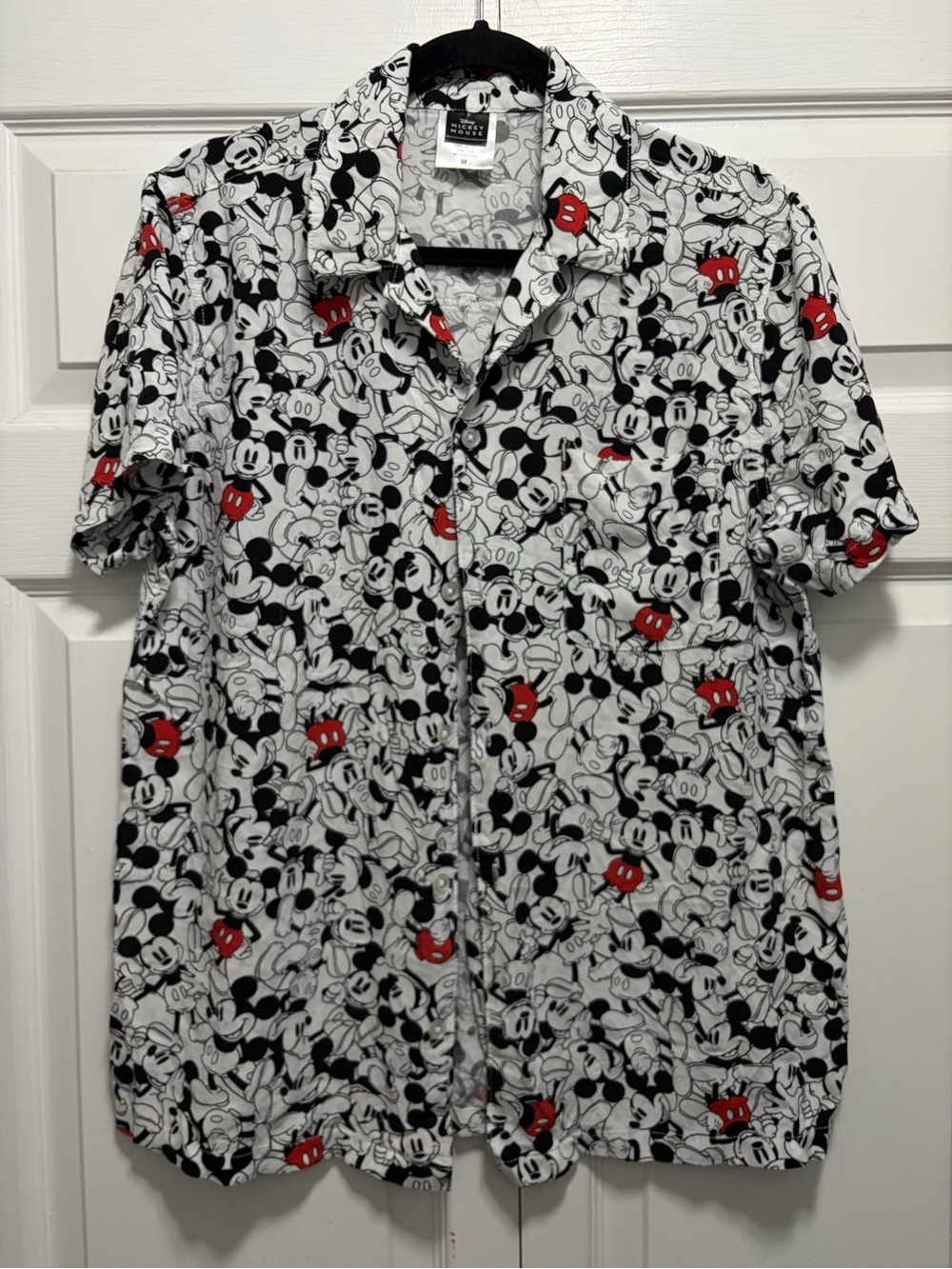 Disney Short-Sleeve Mickey Mouse Button-Down Shirt - White/Black/Red